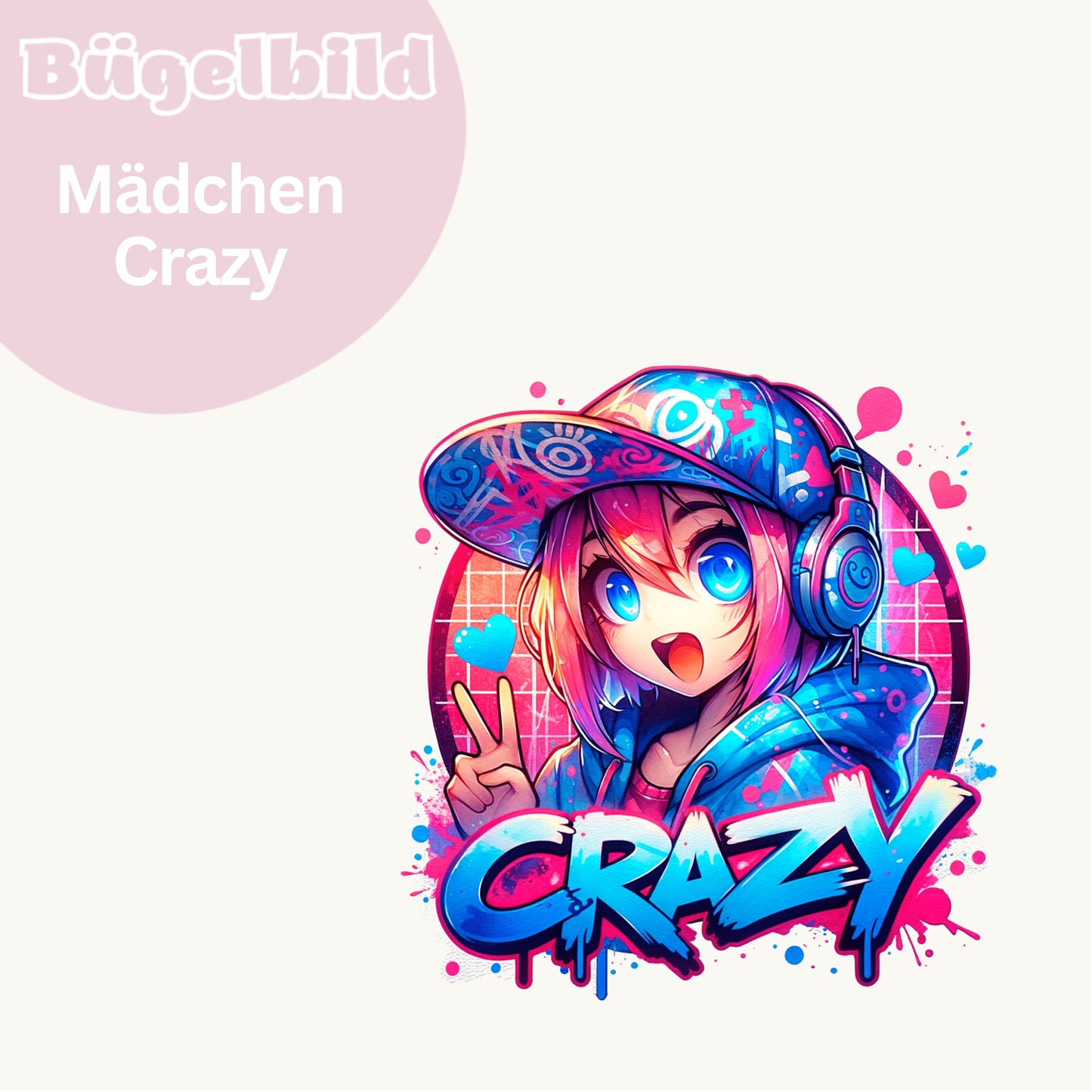 Bügelbild Mädchen Crazy