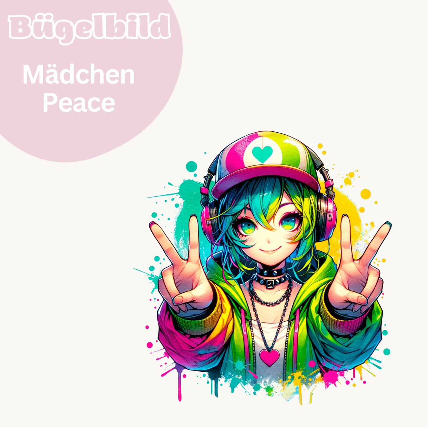 Bügelbild Mädchen Peace