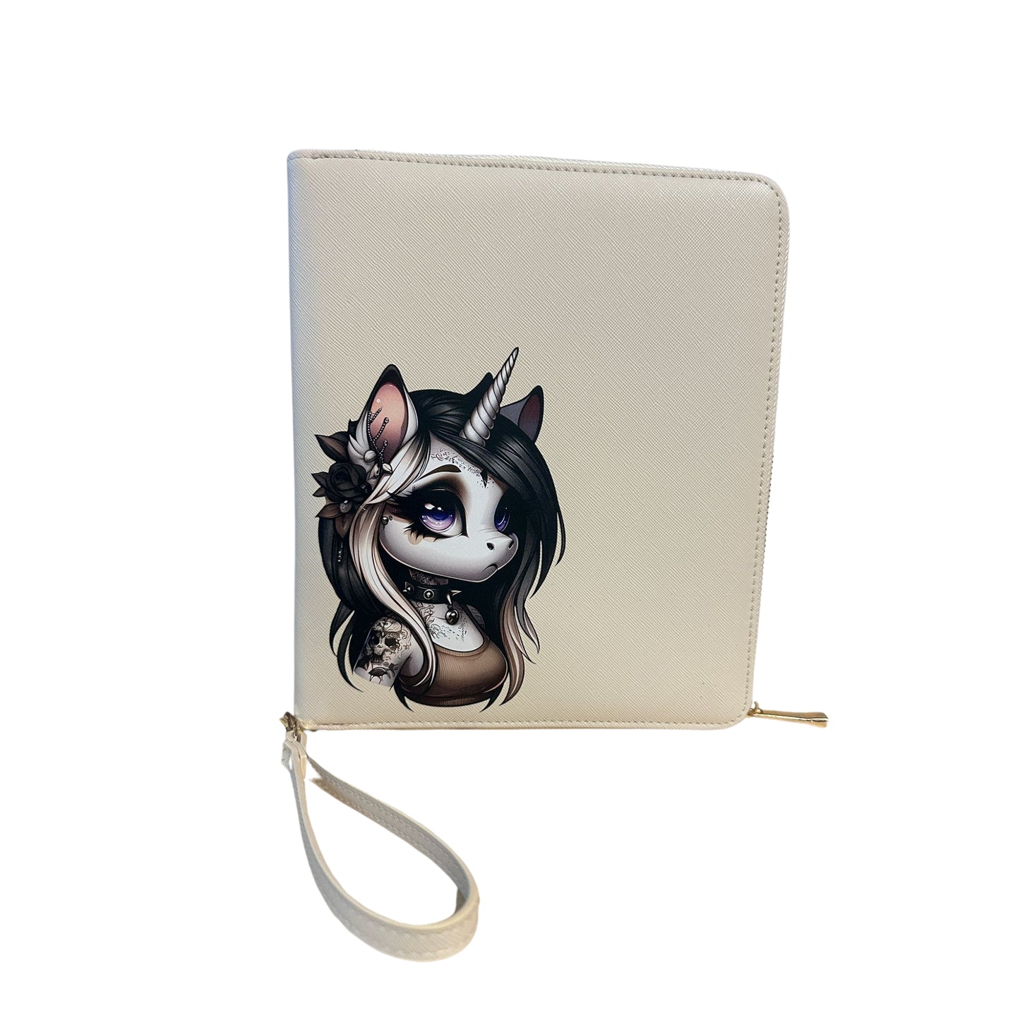 Organizer / U-Heft Hülle beige (Bügelbild Einhorn)