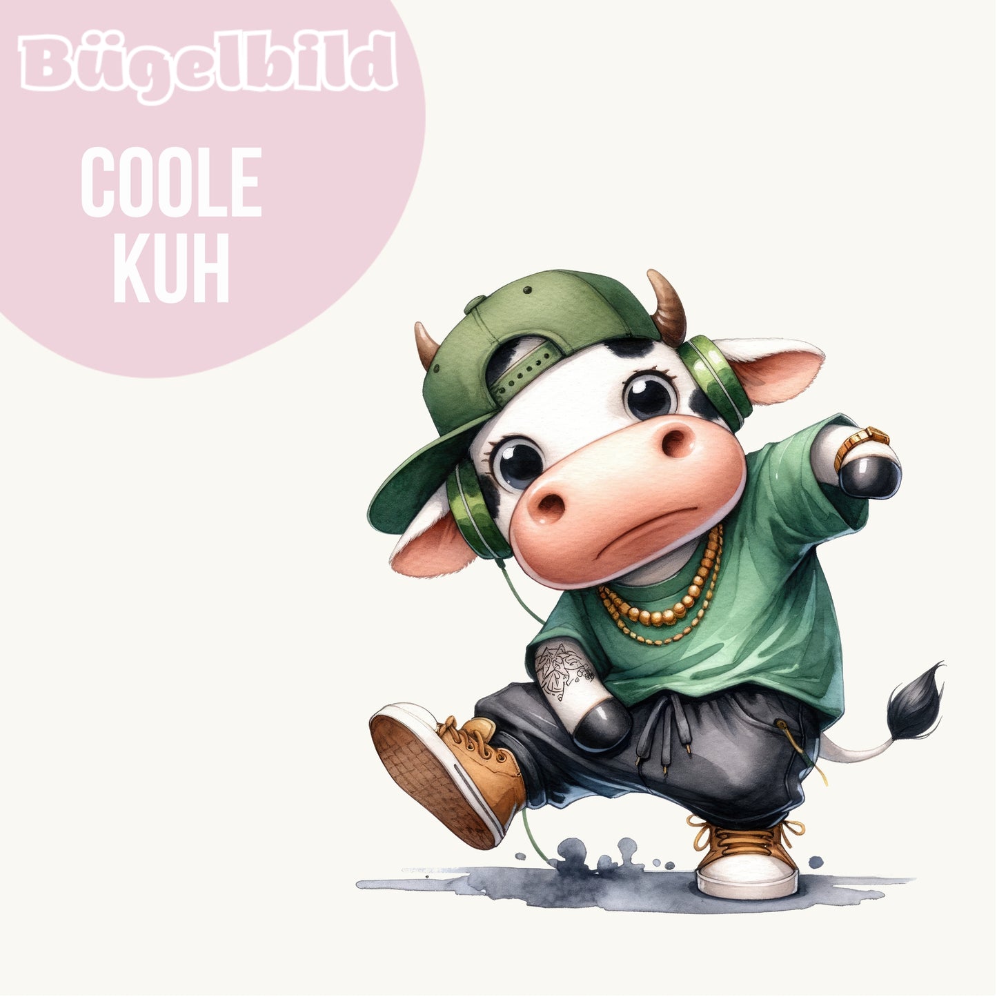 Bügelbild Coole Kuh