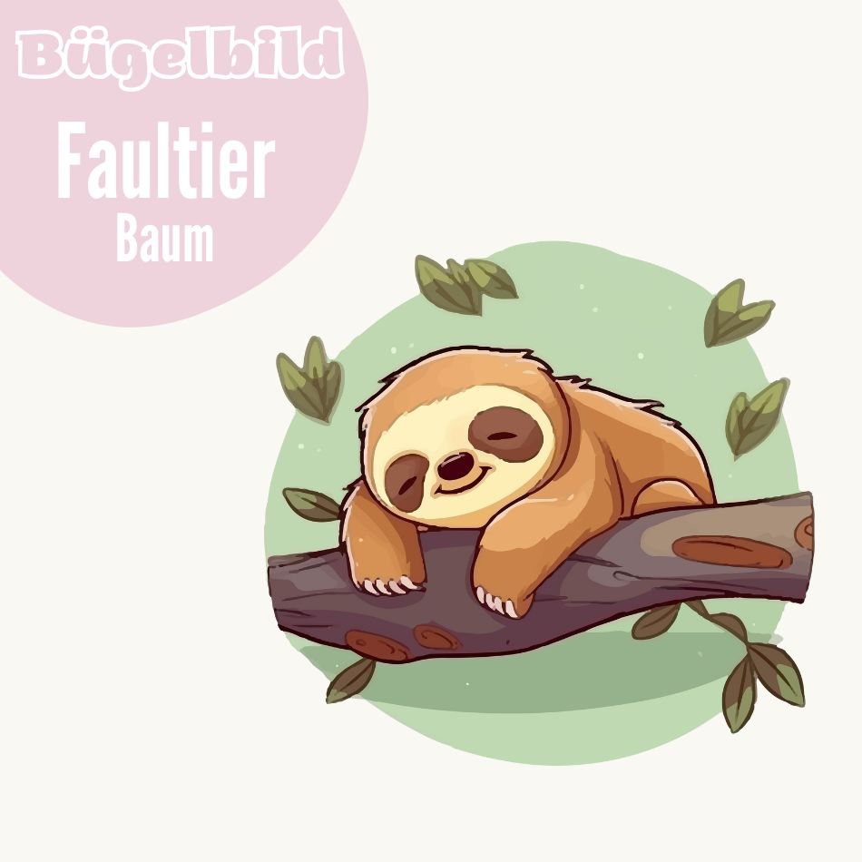 Bügelbild Faultier Baum