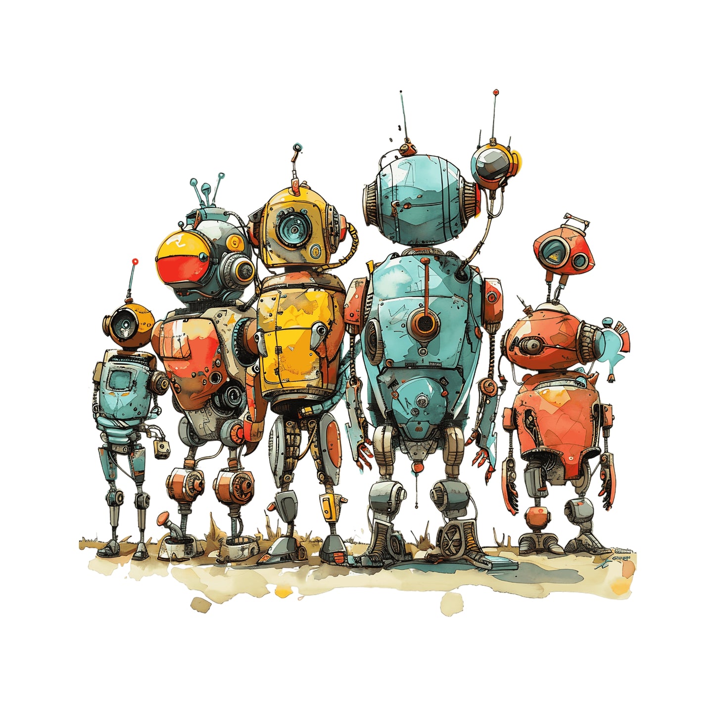 Bügelbild Roboter Gruppe