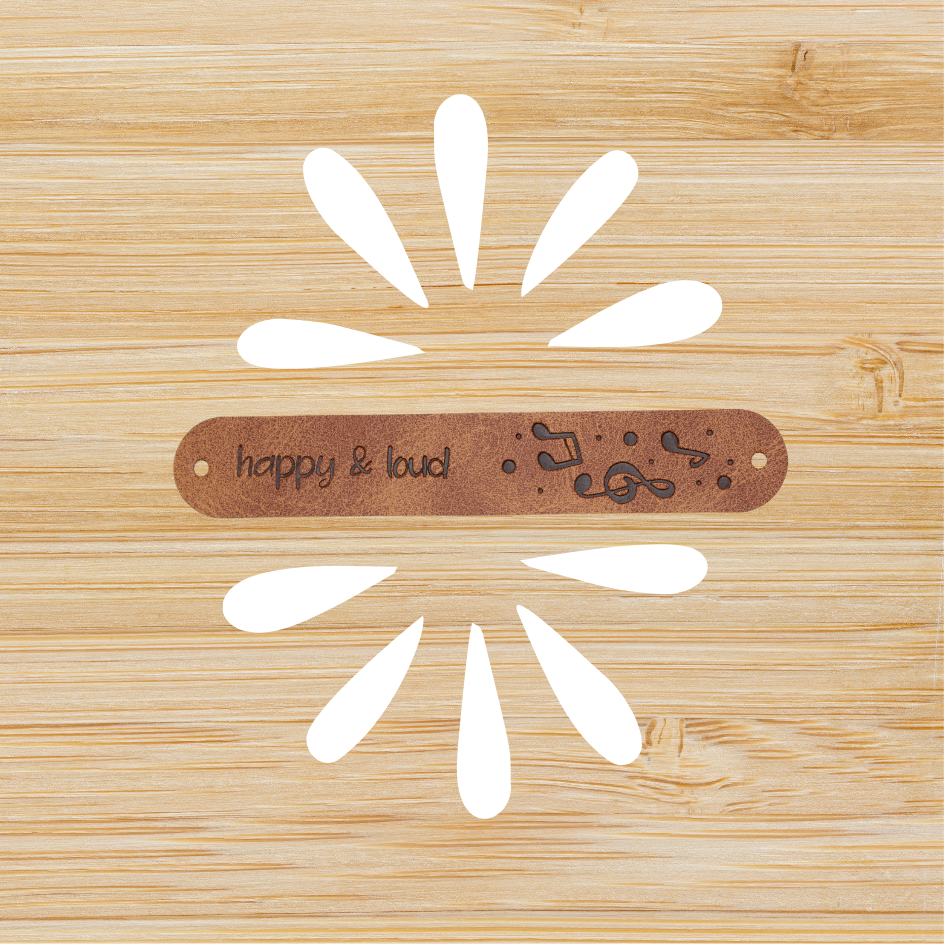 Kunstlederlabel "happy & loud" Knicklabel ink. Verschluss