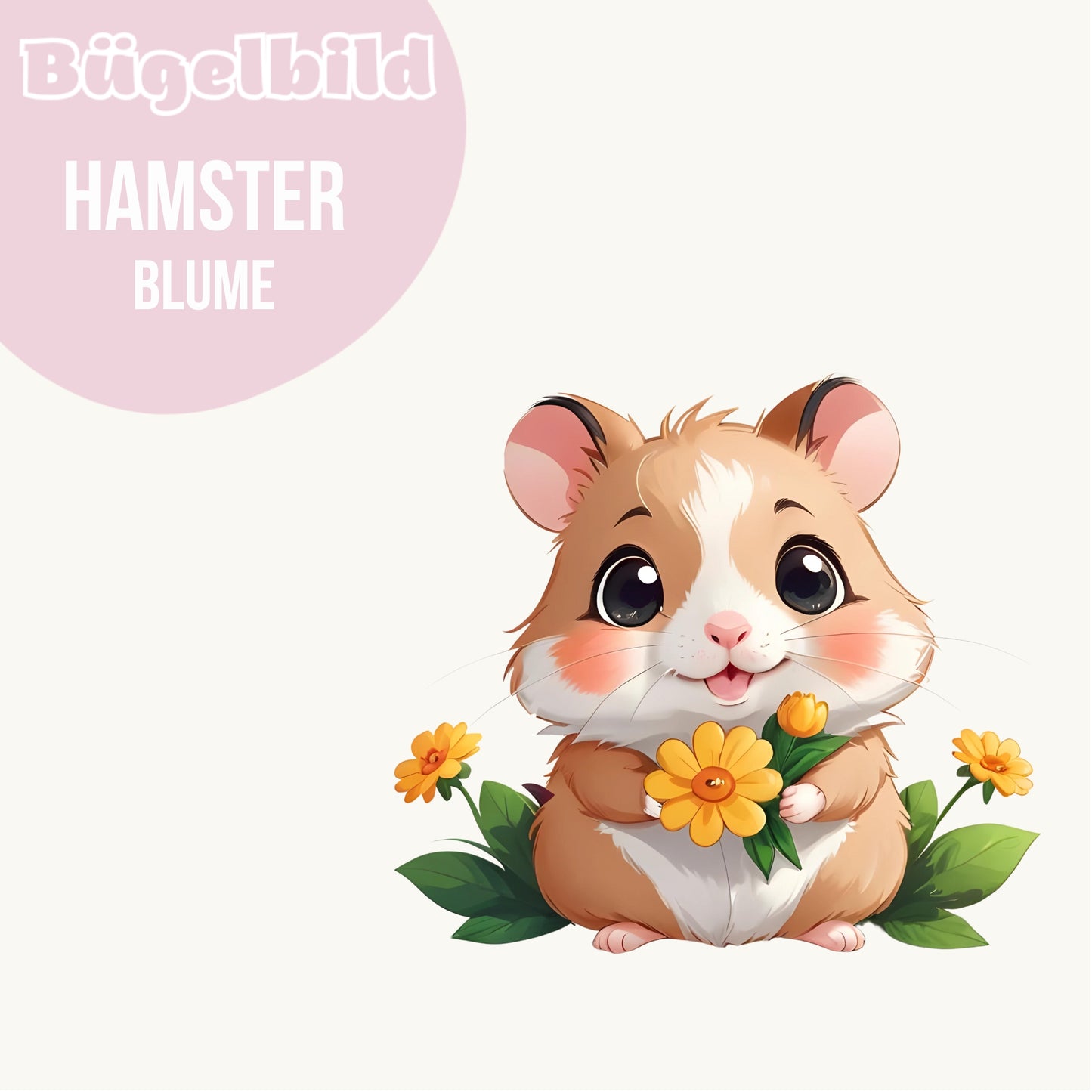 Bügelbild Hamster Blume