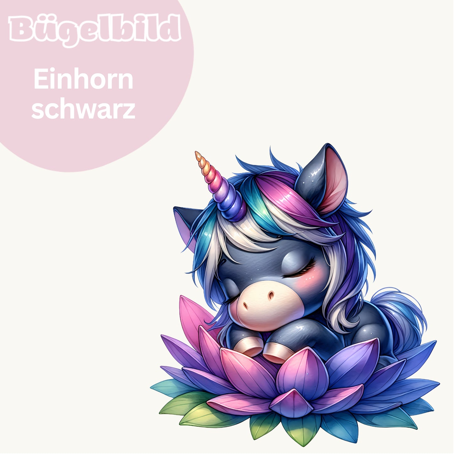 Bügelbild Einhorn schwarz