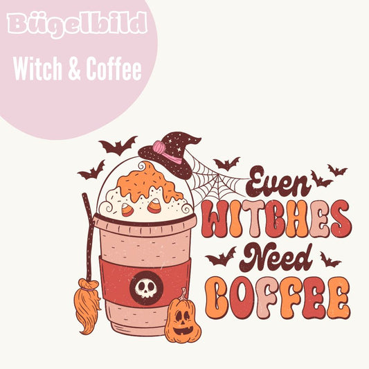 Bügelbild Witch & Coffee