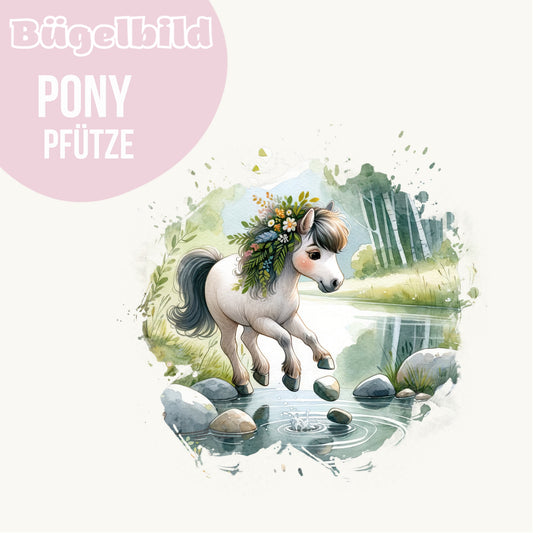 Bügelbild Pony Pfütze