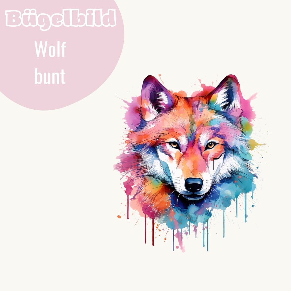 Bügelbild Wolf bunt