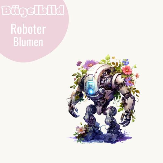 Bügelbild Roboter Blumen