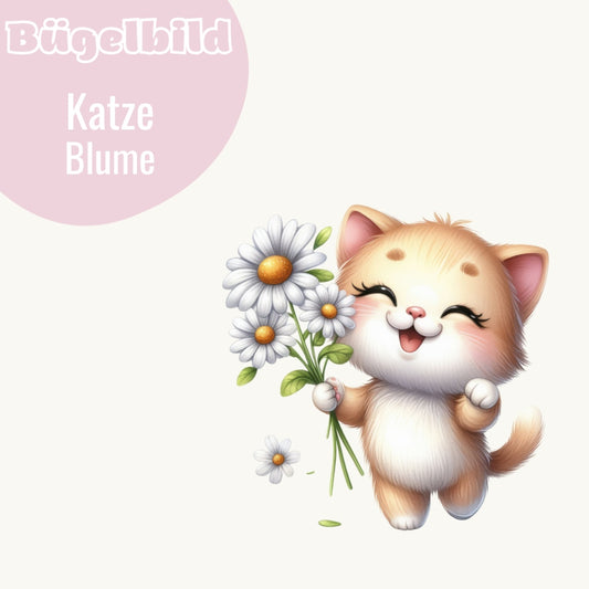 Bügelbild Katze Blume